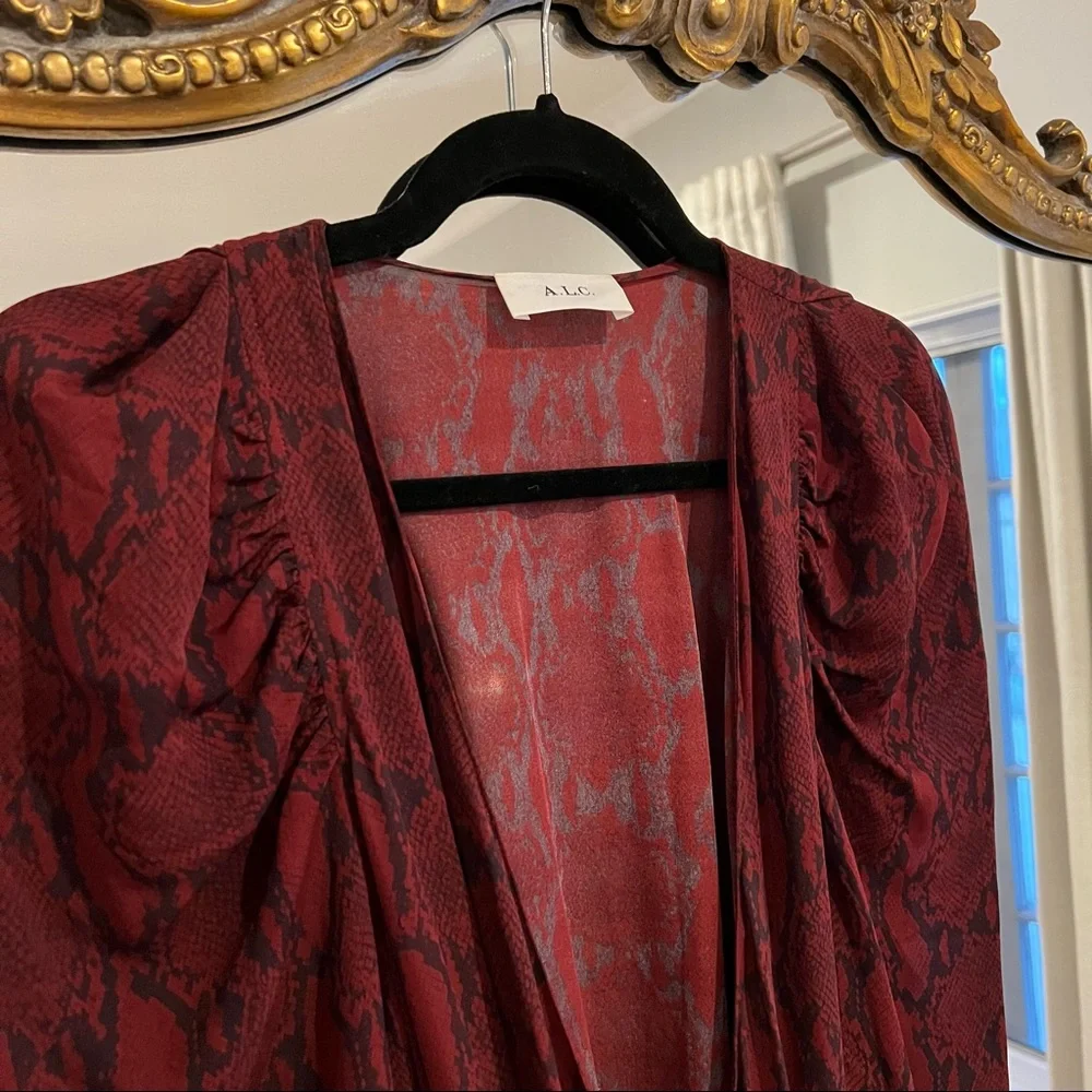 ALC red snakeskin silk wrap dress, never been worn - Picture 4 of 7